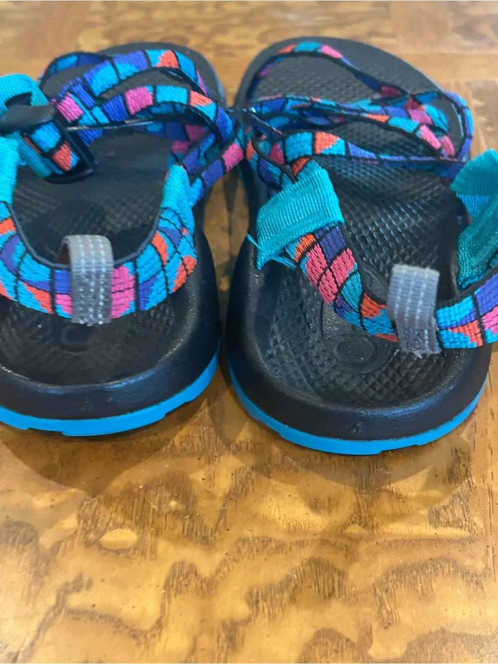 Chaco Women's Black Sandals with Teal, Pink & Orange Accent Straps